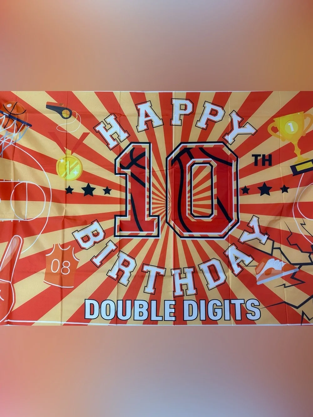 Basketball Theme Happy 10th Birthday Backdrop Banner 6x3 1/2Ft.